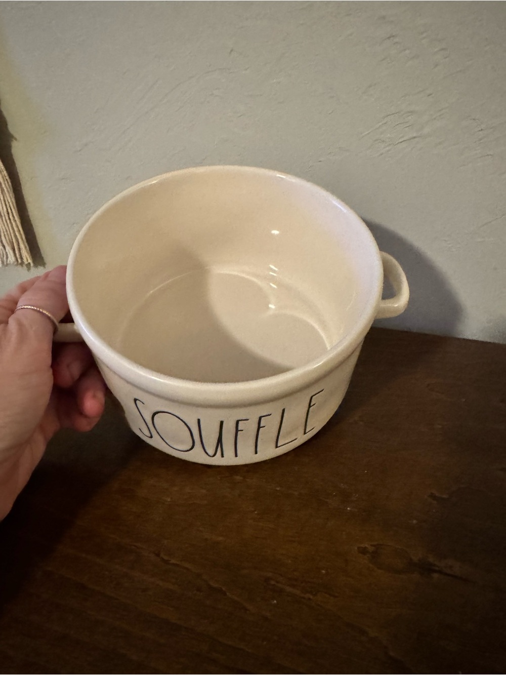 Rae Dunn Ceramic Dish Base in Cream with Black Logo